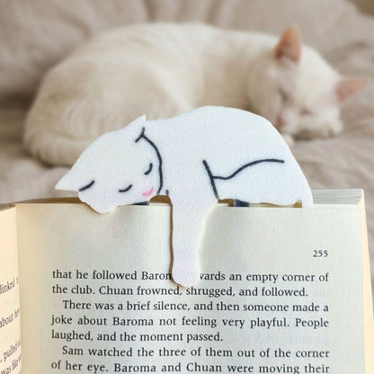 White Cat Bookmark | Sleepy Cat Reader Gift