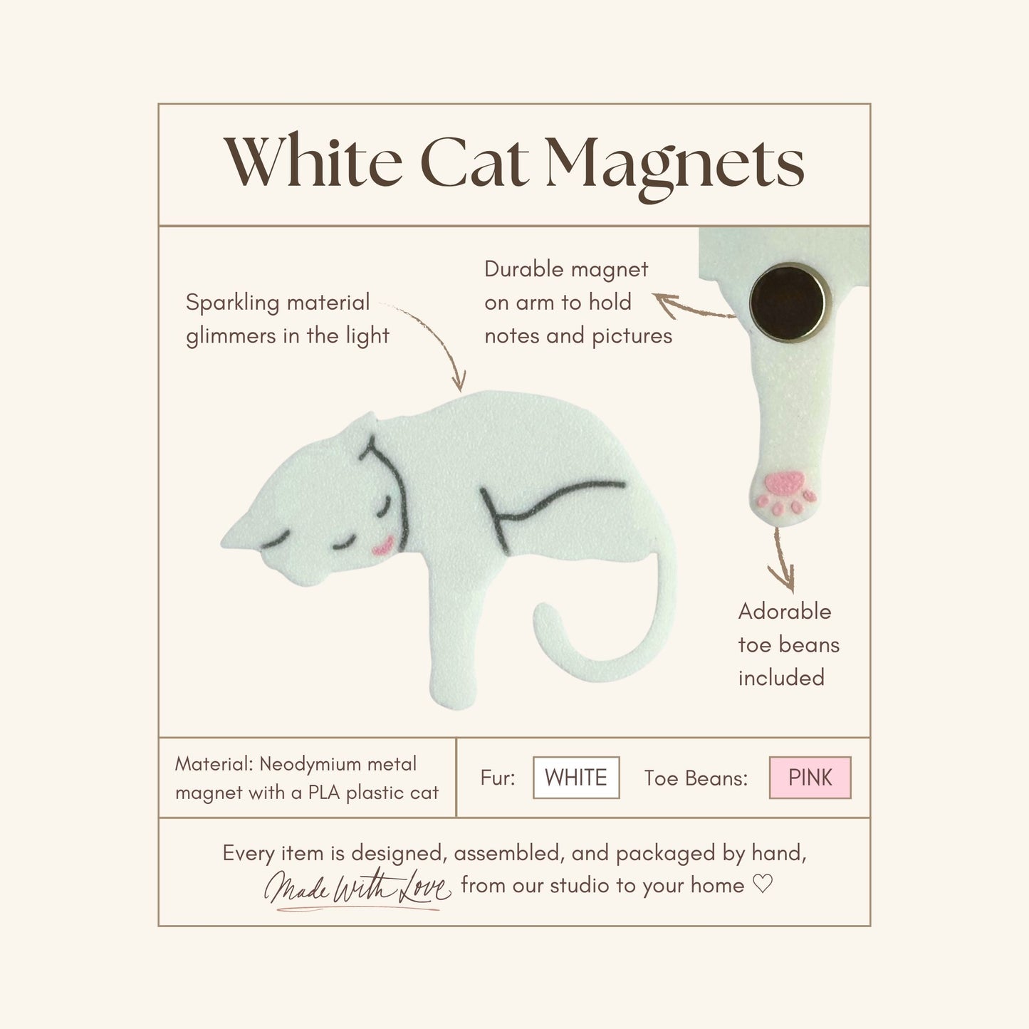 White Cat Fridge Magnets