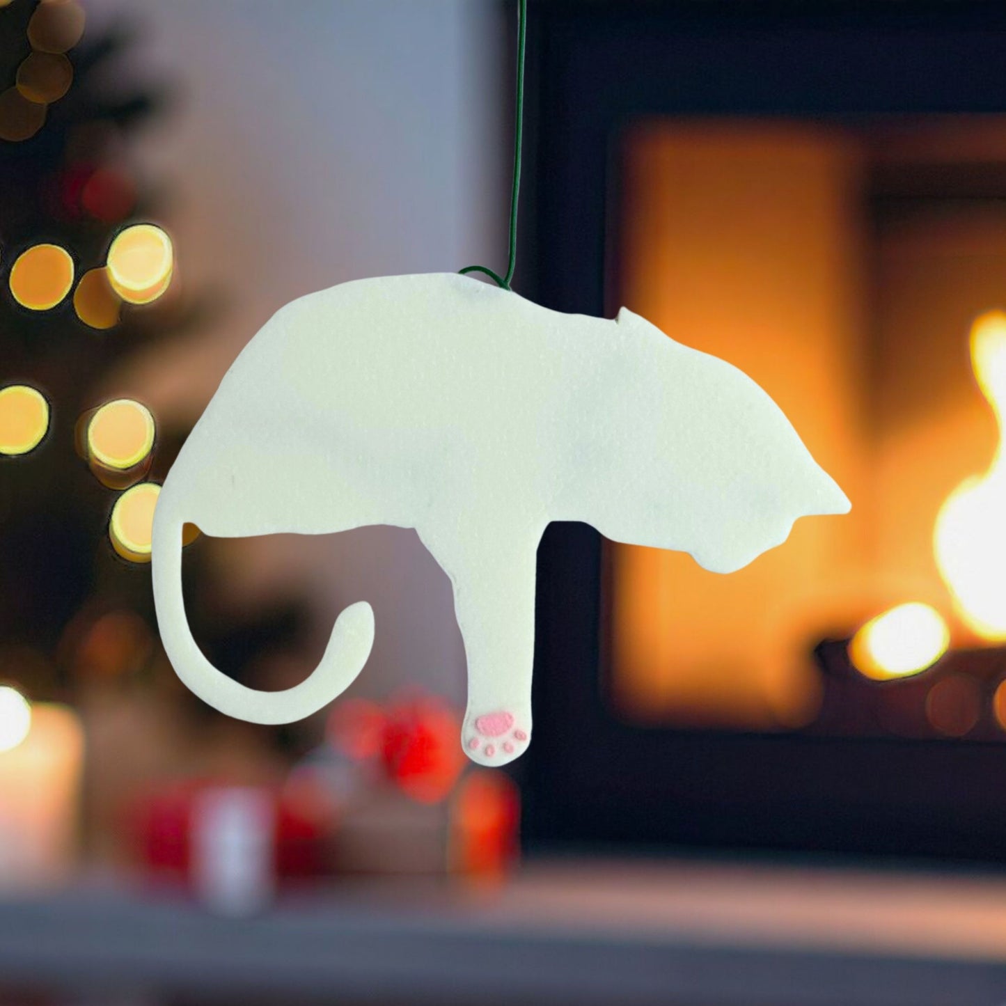 White Cat Ornament with Adorable Toe Beans