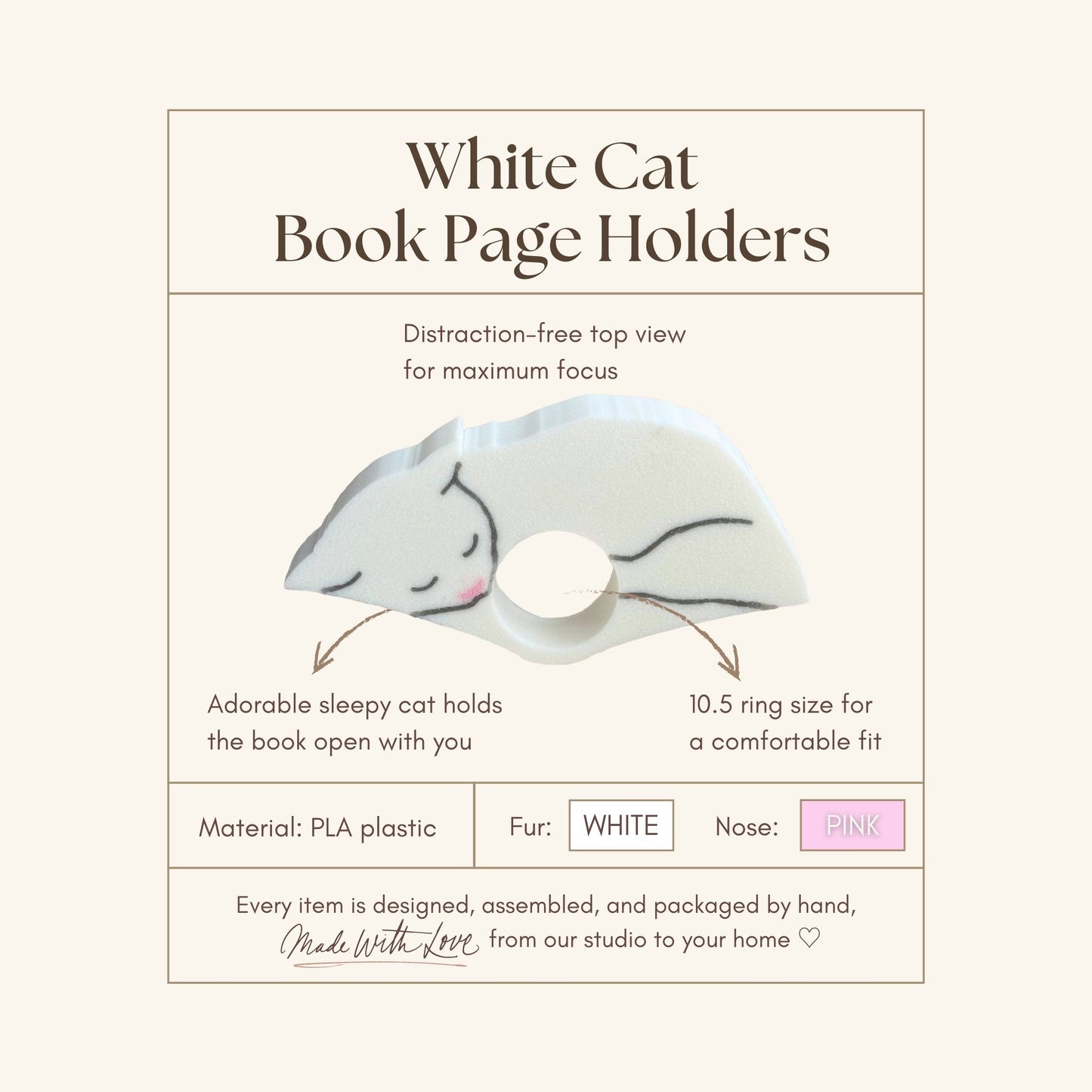 White Cat Book Page Holder Ring