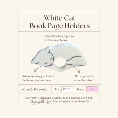 White Cat Book Page Holder Ring