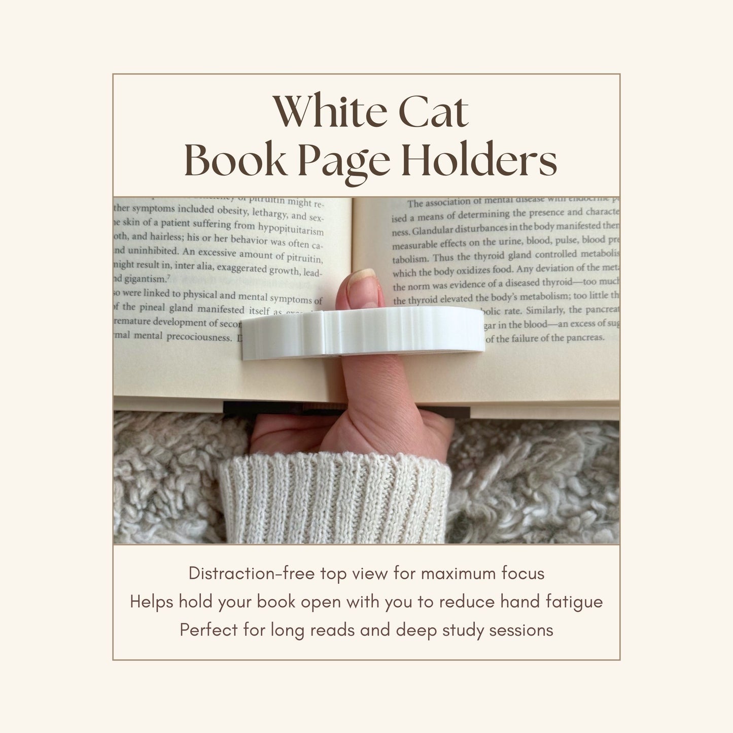 White Cat Book Page Holder Ring