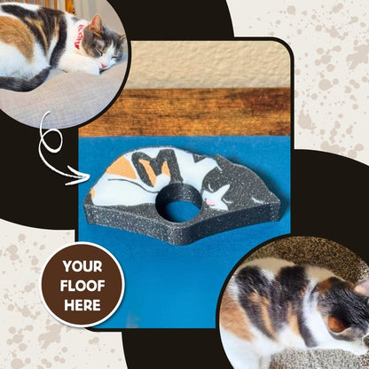 An example of a custom cat book page holder using a customer's unique cat that has an M shaped pattern in its fur