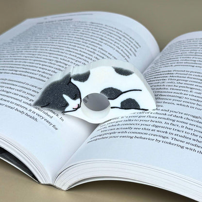 Cat Book Page Holder | Spotted White Cat Reader Gift