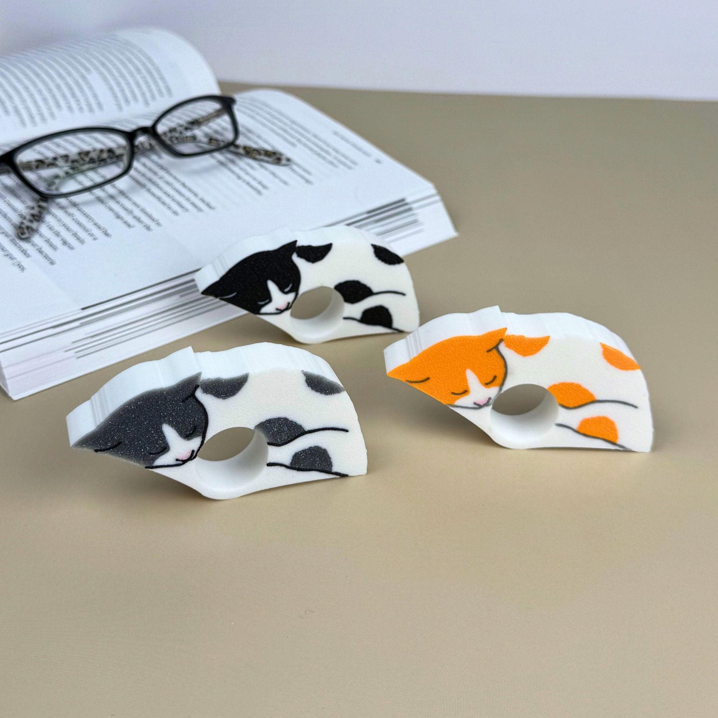 Cat Book Page Holder | Spotted White Cat Reader Gift