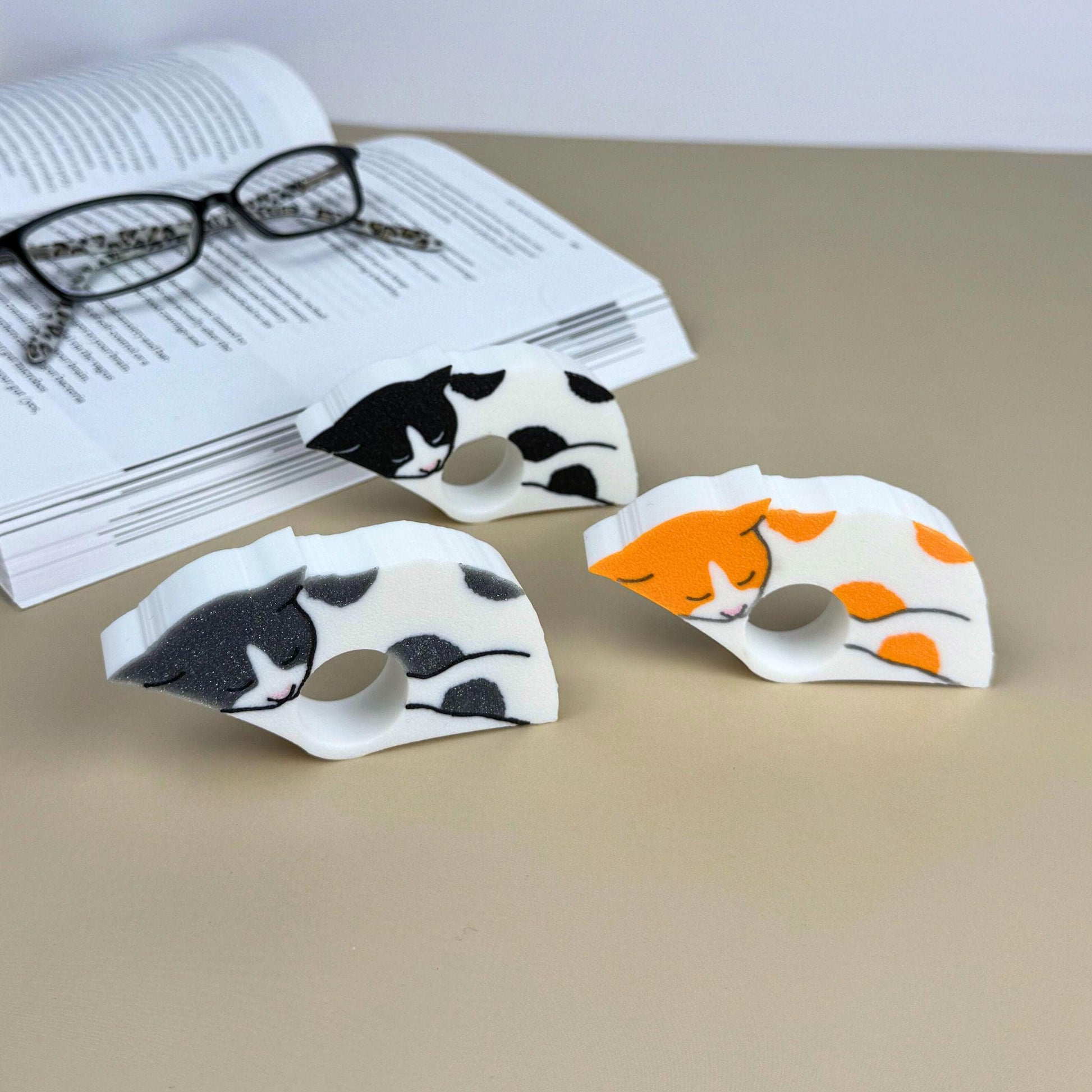 Cat Book Page Holder | Spotted White Cat Reader Gift