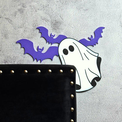 Halloween Door Corner Sign | Ghost and Bat Decor