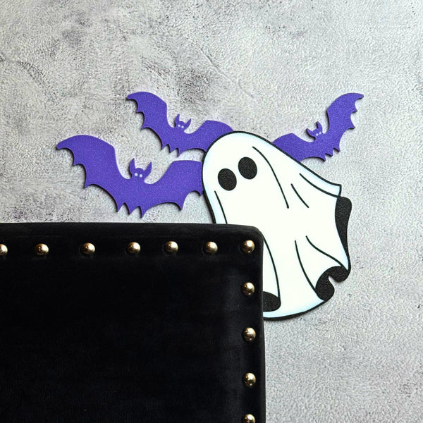 Halloween Door Corner Sign | Ghost and Bat Decor