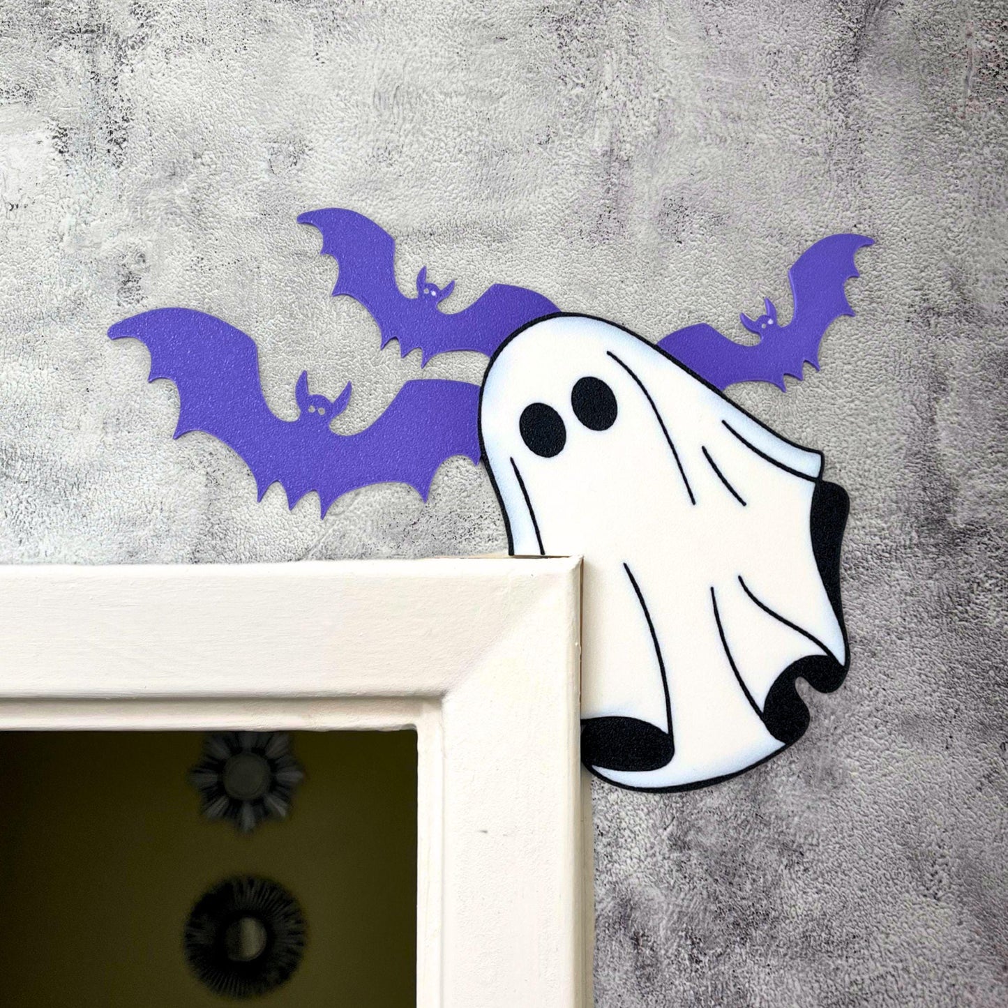 Halloween Door Corner Sign | Ghost and Bat Decor