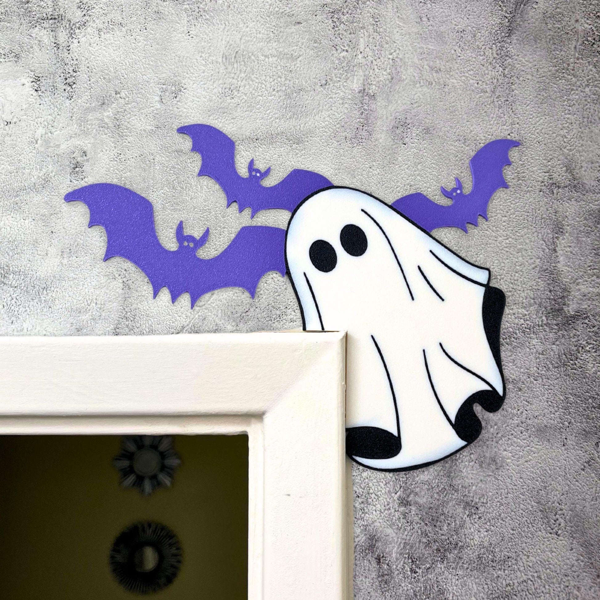 Halloween Door Corner Sign | Ghost and Bat Decor