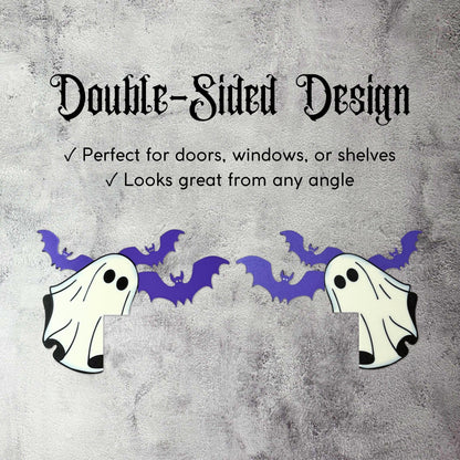 Halloween Door Corner Sign | Ghost and Bat Decor