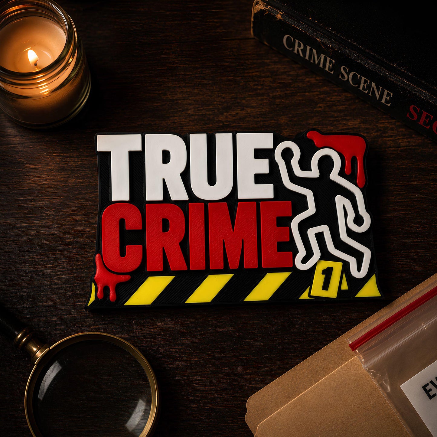 True Crime Bookshelf Sign | Mystery Fan Shelf Decor