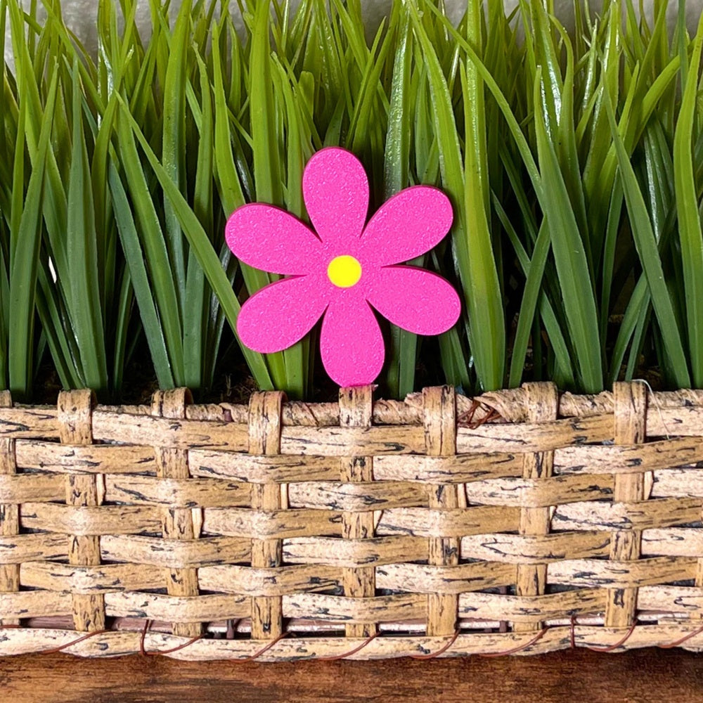 Retro plant stake in sweet pink flower style