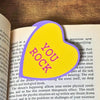 Sweet yellow bookmark heart that reads You Rock inside a open book